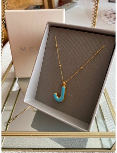 Collier initiale J - Say my Name Bleu Néon