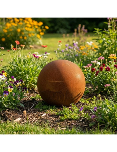 Grande Sphère Décorative Rouille 50cm