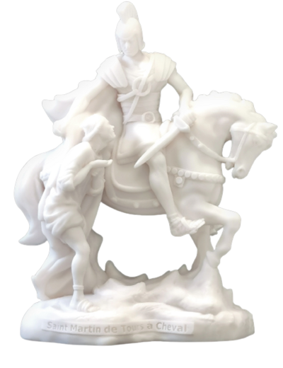 Saint Martin de Tours à Cheval - Statue en Albaster 23cm - Blanc