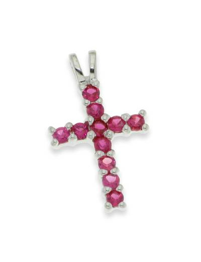 Croix en Argent 925 1,2X2cm - RUBIS  synthétique