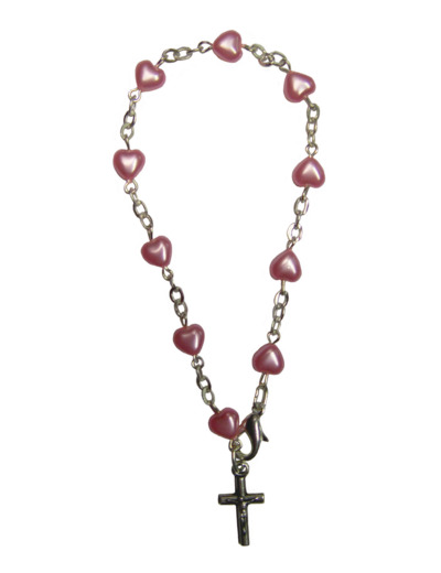 Bracelet Dizainier Perles Sur Chaîne Argentée COEUR ROSE