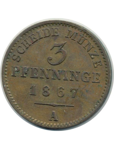 ALLEMAGNE PRUSSE 3 PFENNIG 1867 A TTB (W482)