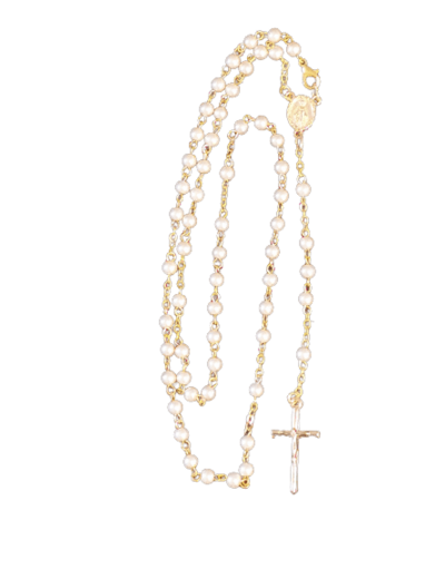 Chapelet-Collier Perles Acrylique Sur Chaine Dorée en Boîte - BLANC