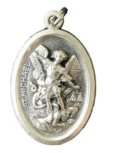 Médaille 22mm Ovale en métal argenté - ST MICHEL