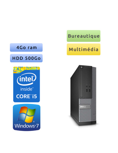 Dell Optiplex 3020 SFF - Windows 7 - i5 4Go 500Go - Ordinateur Tour Bureautique PC