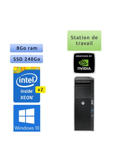 HP Workstation Z620 - Windows 10 - 2*E5-2609 v2 8Go 240Go SSD - NVS 510 - Ordinateur Tour Workstation