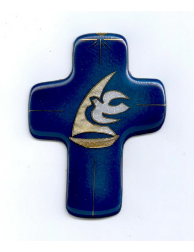 Croix VOILIER AU ST ESPRIT  11,3x8,3cm - EMAUX DU LIBAN