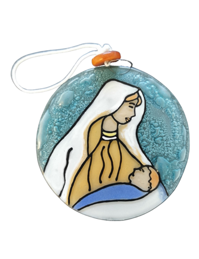 Médaillon verre diamètre 7cm- VIERGE A L'ENFANT