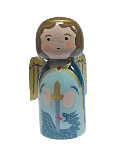 Statue Saint Michel en bois tourné hauteur 10cm + Boîte