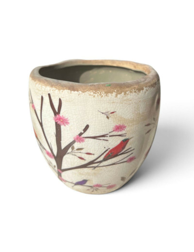 Pot de fleurs motif floral beige céramiques 14x14x14cm