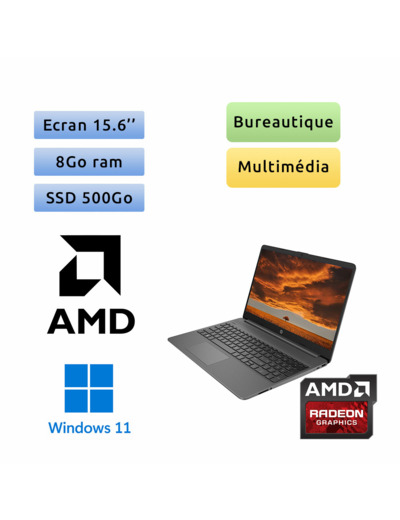 HP Laptop 15s-eq1127nf - Ryzen 5 8Go 500Go SSD - 15.6 - Webcam - Ordinateur PC Portable