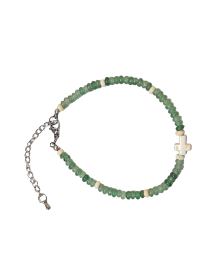 Bracelet 4mm en Pierre coloris Aventurine verte, fermoir réglable