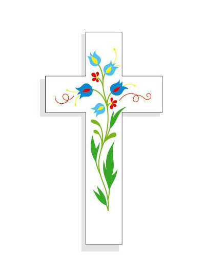 Croix Amour 14,5x8cm Fleurs bleues