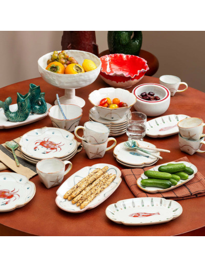 Plat fruits sur pied blanc minéral 10x26cm