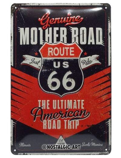 Plaque métal - Route 66 Mother Road The Ultimate American Road Trip - 20 x 30 cm.