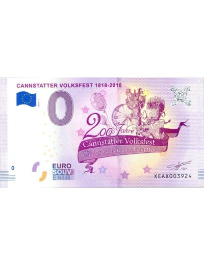 ALLEMAGNE 2018-1 CANNSTATTER VOLKSFEST BILLET SOUVENIR 0 EURO TOURISTIQUE NEUF