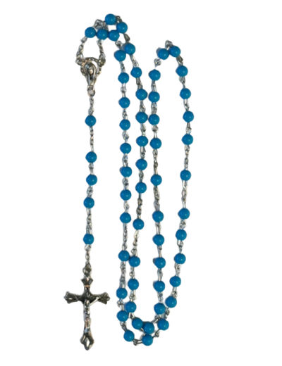 Chapelet Perles Plastique Sur Chaine Argentée - BLEU