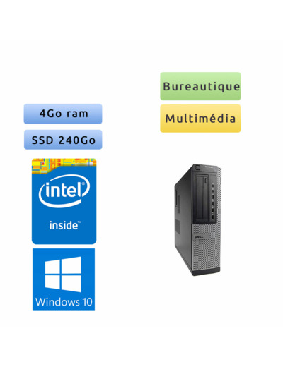 Dell Optiplex 790 DT - Windows 10 - 2.7Ghz 4Go 240Go SSD - Port Serie - PC Tour Bureautique Ordinateur