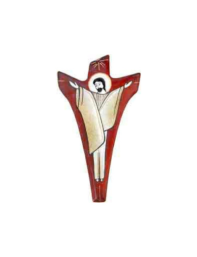 Croix du Christ glorieux rouge 14,5X8cm - EMAUX DU LIBAN