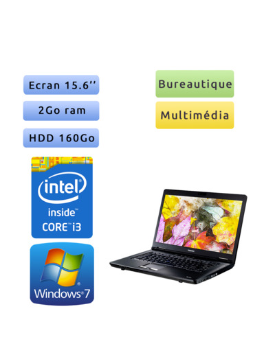 Toshiba Tecra A11 - Windows 7 - i3 2Go 160 Go - Webcam  - 15.6 - Ordinateur Portable