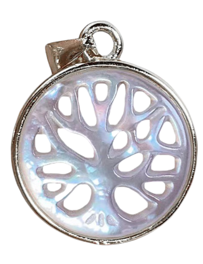 Pendentif en Nacre Argenté 13mm - ARBRE DE VIE