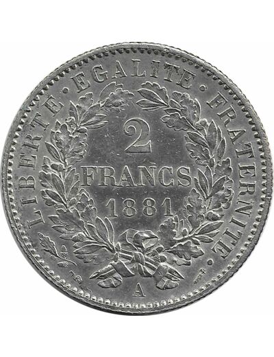 FRANCE 2 FRANCS CERES 1881 A (Paris) SUP-