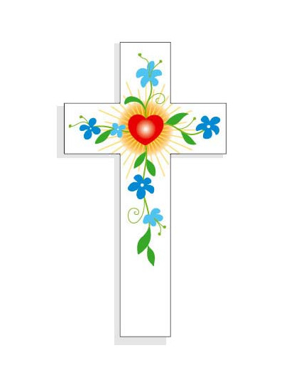 Croix Amour 14,5x8cm Coeur Fleurs Bleues