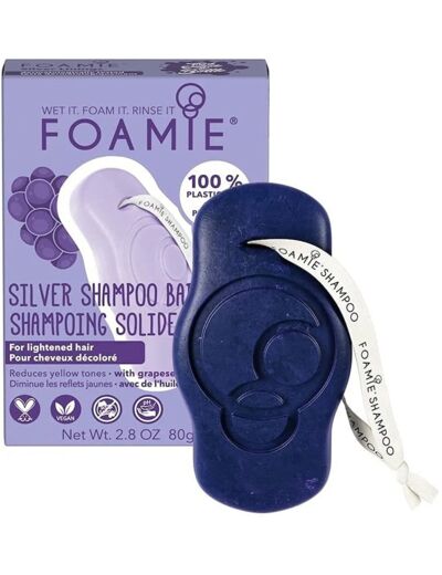 Foamie Shampoing solide déjaunissant pour cheveux blonds à l'huile de pépins de raisin, shampoing bleu sans sulfate et sans plastique 100% vegan 80g Pépins de Raisin pour Cheveux Blonds