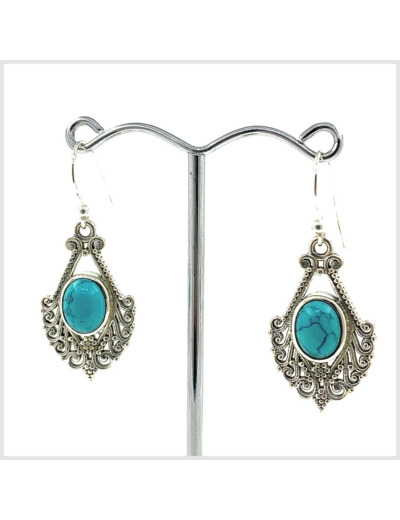 Boucles d'oreilles Turquoise et Argent Massif