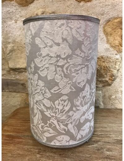 Lampe tube ou cylindrique en tissu gris argenté et fleurs