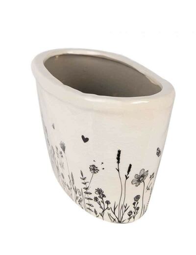 Pot de fleurs ovale céramique noir beige 27x13x14cm