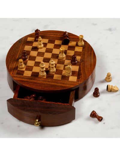 Jeu d'échecs rond bois 18x5cm