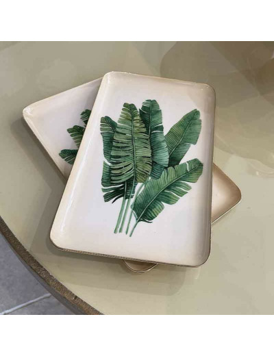 Plateau bananier vert métal beige 16x2x26cm