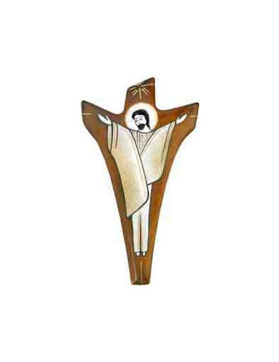 Croix du Christ glorieux marron 14,5X8cm - EMAUX DU LIBAN