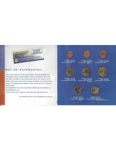 HOLLANDE (PAYS-BAS) COFFRET UNC 8 MONNAIES INTRODUCTION EURO