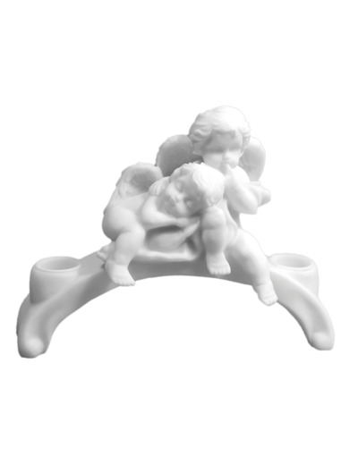 Statue en albâtre 13x18cm - ANGES SUR BANC 2 BOUGIES Blanc
