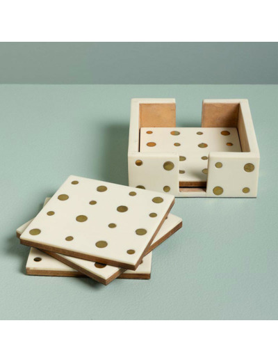 Set 4 Dessous de Verre Cloutés Memphis Doré résine 4x10x10cm