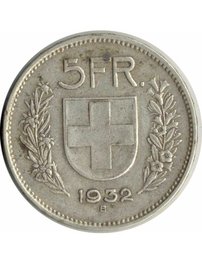 SUISSE 5 FRANCS 1932 B TTB N1