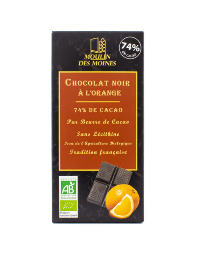 Chocolat Noir 74% à l'Orange Bio 100g