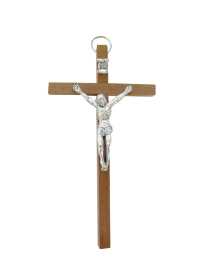 Crucifix 11 cm en Bois avec Christ en Métal Argenté