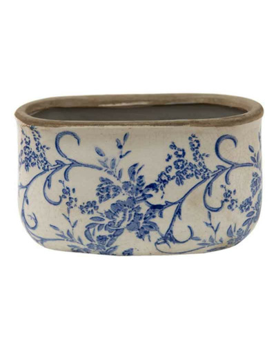 Pot de fleurs céramique motif floral bleu 10x9x17cm