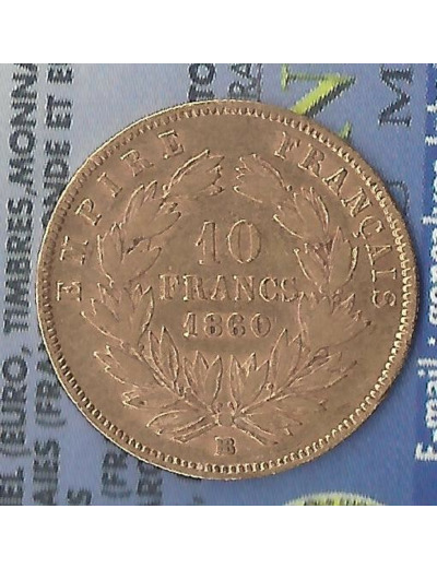 FRANCE 10 FRANCS OR NAPOLEON III 1860 BB (STRASBOURG) TTB OR ORO GOLD