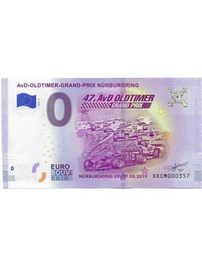 ALLEMAGNE 2019-2 AVD OLDTIMER GRAND PRIX BILLET SOUVENIR 0 EURO TOURISTIQUE NEUF