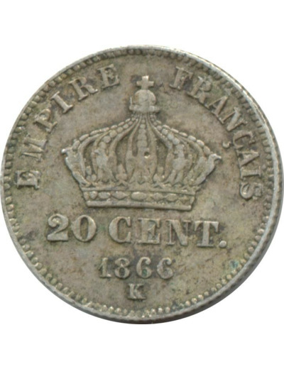 FRANCE 20 CENTIMES NAPOLEON III 1866 K TB+