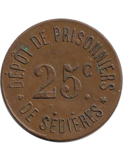 19 CORREZE - CLERGOUX 25 CENTIMES DEPOT DE PRISONNIERS DE SEDIERES 14/18 TTB+