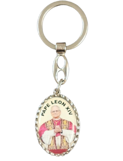 Porte-Clefs Oval Résine en Métal Argenté 37mm - Pape Léon XIV