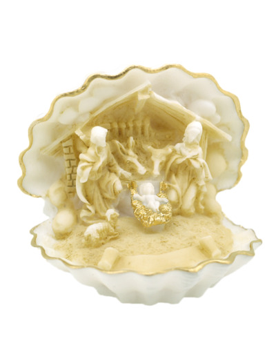 Crêche en Albâtre 7cm  Beige et Or