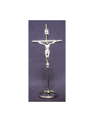 Crucifix Christ sur PIED INRI métal argenté 10x4cm