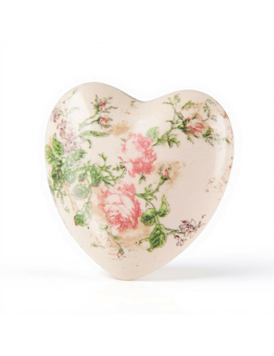 Décoration coeur céramique beige rose 11x11x4cm