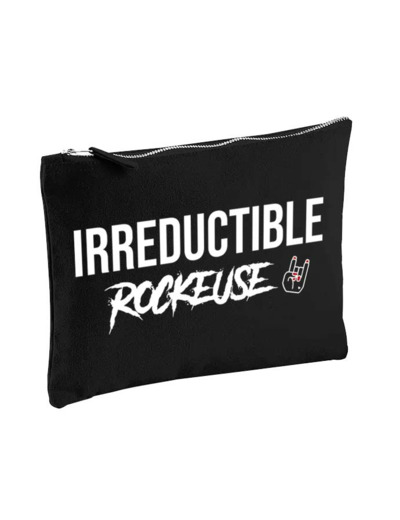 Pochette zippée en coton large - imprimée "Irreductible Rockeuse" noire,